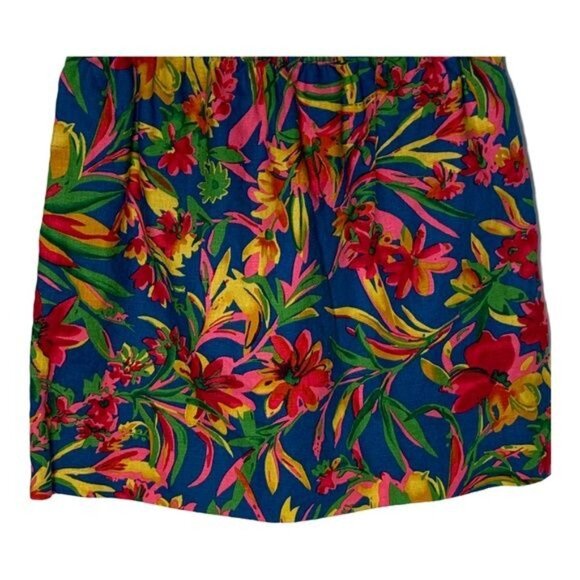 J Crew Women’s Linen Blend Skirt Size 2 Mini Blue Floral Tropical Boho Summer - Picture 9 of 12